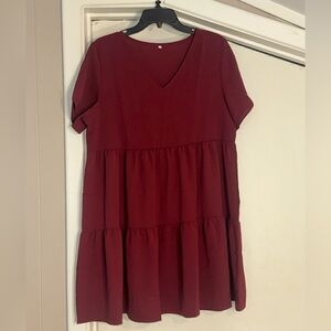 SHEIN Deep Red Tiered Mini Dress